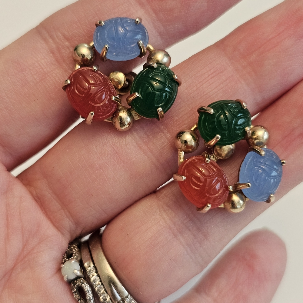 Vintage Gold Multicolor Scarab Earrings